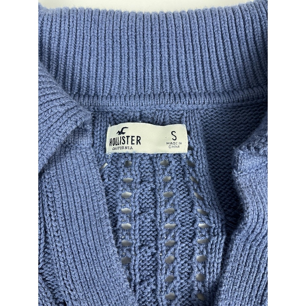 Hollister‎ Co. Blue Cropped Cable Knit Collared V-Neck Sweater Sz S - Picture 3 of 10